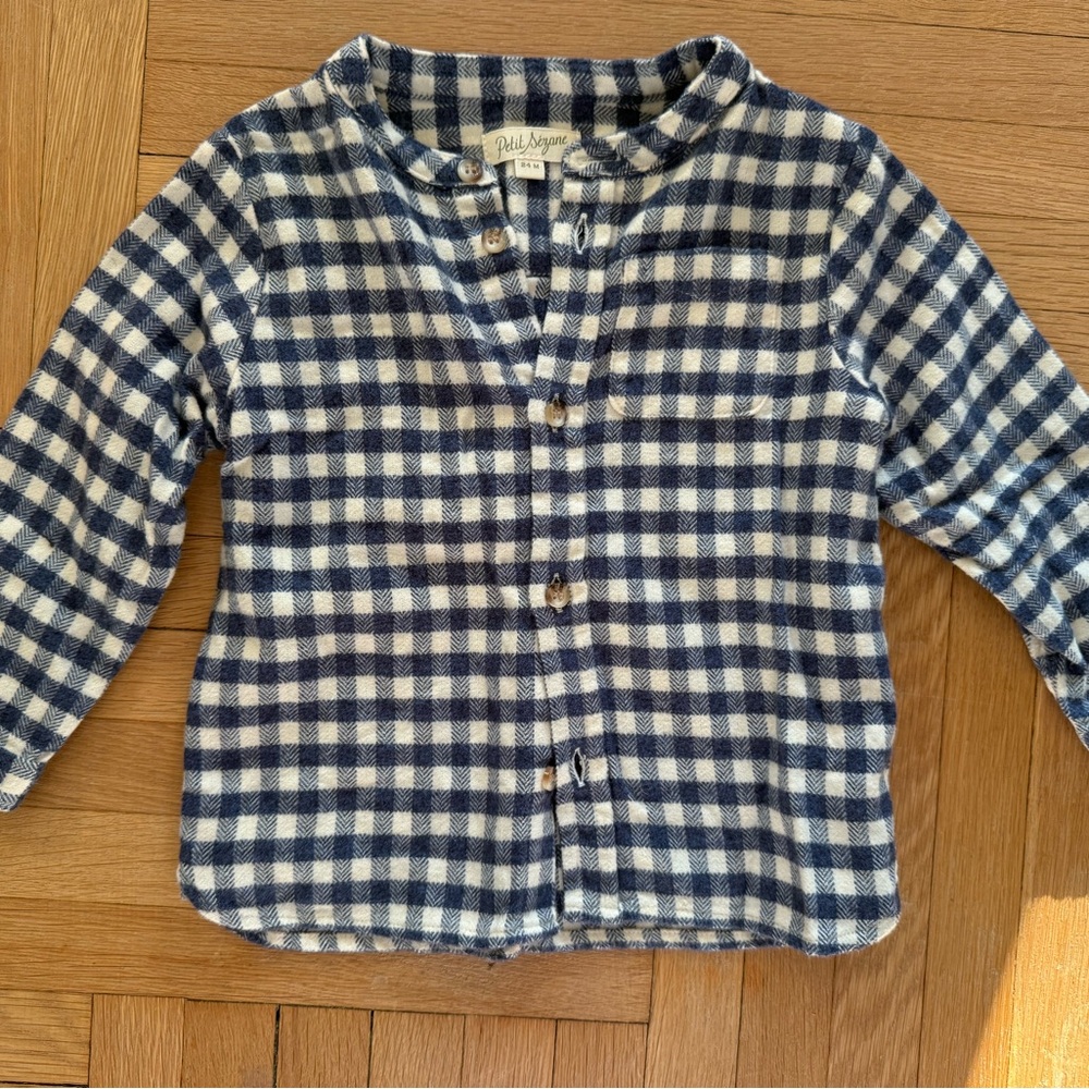 Petit Sézane Baby Benny Shirt 24M | Navy White Plaid